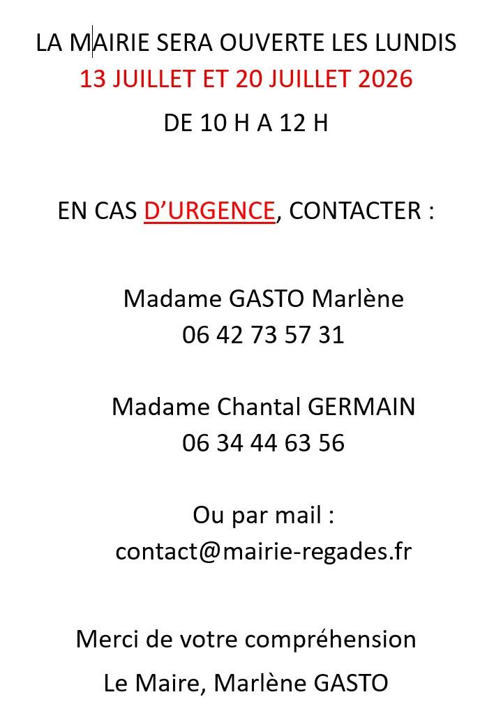fermeture Mairie en juillet 2026